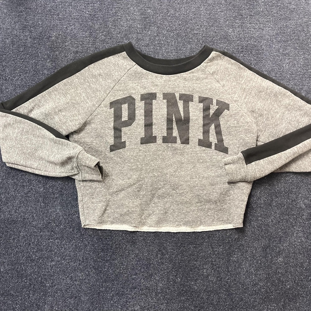 PINK Victoria's Secret Sweatshirt Womens XS Gray Cropped Logo Fleece Pullover